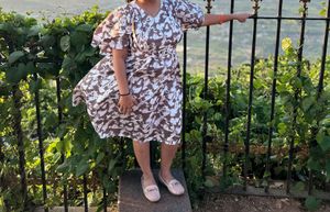 A White Brown Printed Dress With XXl Once Use