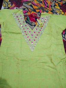 Embellished Lime Green Kurta