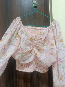 Sheer Floral Ruched Crop Top