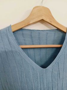 Light Blue V-Neck Ribbed Top