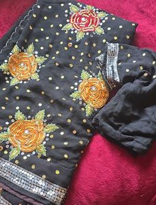 sequins Black Saree