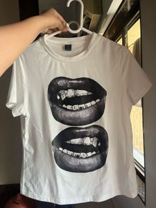 White Graphic Lips T-Shirt