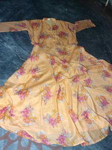 Peach Floral Print Lehenga Style frock
