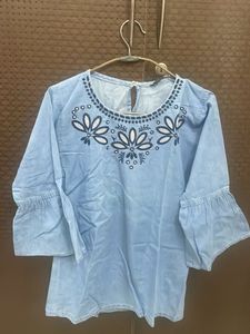 Light Blue Denim Top with Embroidery