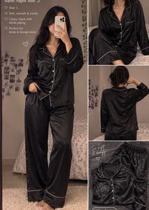 Black Satin Night Suit Set | XL