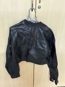 Black Faux Leather Cropped Jacket