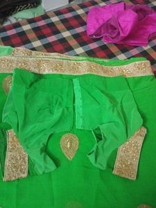 Home Made embroidery green colour designing sari