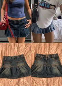 Y2K Pleated Denim Mini Skirt