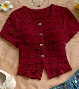 Savana Chic Red Textured Button-Up Top
