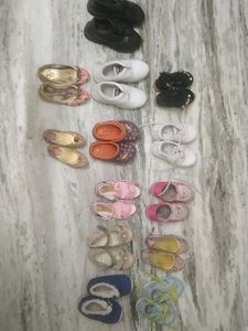 Girl 13 Pair Shoes Including School Blck And White Shoes