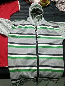 Striped Hooded Zipper Jacket