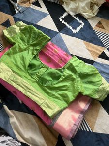 Elegant Pink Saree with green blouse