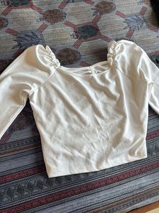 White Ruched Long Sleeve Top