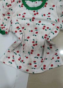 Cute Cherry Print Puff Sleeve Top