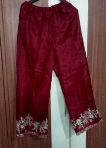 Embroidered red Kurta with plazo and dupatta