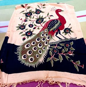 Multicolor Ladies Peacock Print Viscose Stole