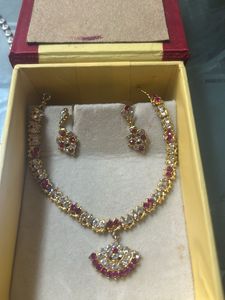 Elegant CZ & Ruby Necklace Set