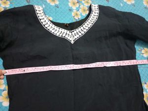 Elegant Black Kurta Set with White Embroidery