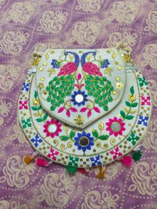 Embroidered Peacock Clutch Bag