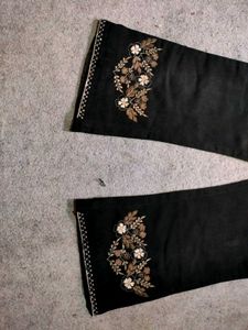 Embroidered Black Wide Leg Pants for girls