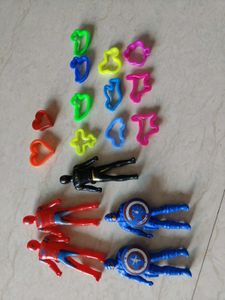 Superhero Action Figures &amp; Play Dough Cutters Set