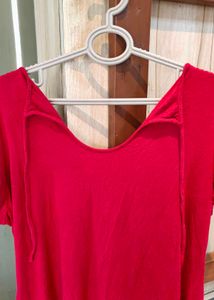Stylish Red Open Back Tie T-Shirt