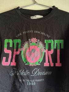 Black Cropped Sport Graphic Long Sleeve Top