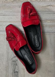 Red Patent Leather Tassel Loafers