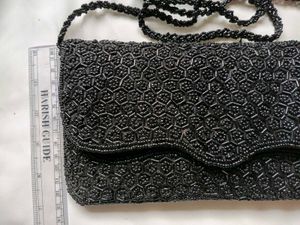 Black Beaded Evening Clutch Bag with strap
