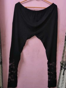 Stylish Black Leggings with Lace Detail