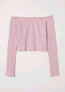 Pink Off-Shoulder Ribbed Top