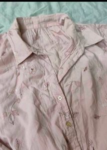 Pink Embroidered Button-Up shirt