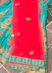 Teal &amp; Gold Embroidered Lehenga
