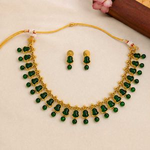 Elegant Gold Plated Green Stone Necklace Set