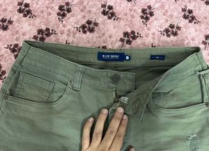 Blue Saint Olive Green Distressed Jeans