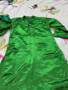 Vibrant Green Satin Kurta Set