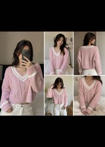 MIXXO Pink Cable-Knit V-Neck Sweater 🎀