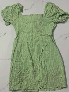 Green tie on summer dress