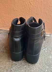 Black Faux Leather Lace-Up Boots