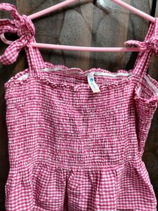 Cute Pink Gingham Smocked Top