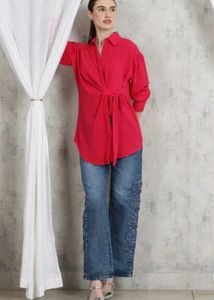 Shein Drop Shoulder Spread Collar Front Wrap Tie