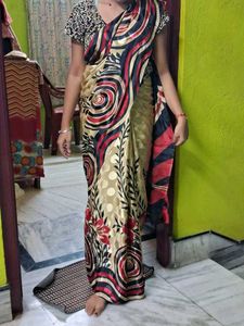 Elegant Golden Floral Print  crepeSaree