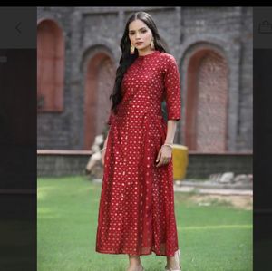 Elegant Red Kurta with Gold Print