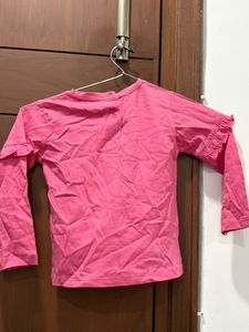 Girls Pink Long Sleeve Top with Ruffle Detail