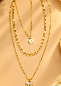 Layered Daisy &amp; Bow Necklace
