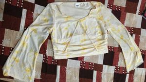 Cute Yellow Floral Long Sleeve Top