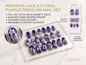 Premium Purple Lace Press-On Nail Set