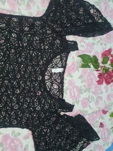 Black Lace Cold Shoulder Top