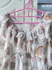 White Floral Ruffle Blouse