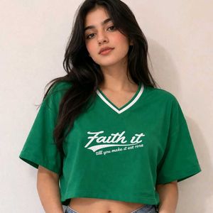 Green "Faith it" Crop T-Shirt